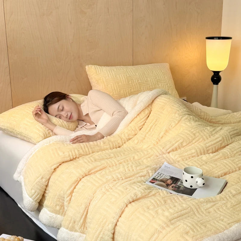 Jacquard Lamb Fleece Only Blanket or Blanket and Pillowcase Sets Soft Warm Milk Velvet Sofa Blanket Queen Autumn Winter Duvets.