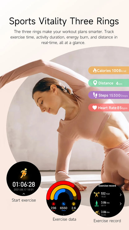 LIGE Luxury 1.19” AMOLED Screen Smart Watch Women Health Monitor Women's Wristwatch Bluetooth Call Waterproof Ladies Smartwatch.