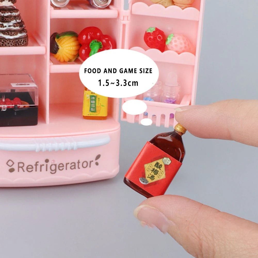 Cute Simulation Microfilm Furniture Double Door Refrigerator 1:12 Dollhouse Kitchen Model Decorations For Girl Birthday Gifts.