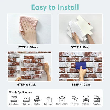 10pcs 3D Brick Wall Stickers Self-adhesive Faux Brick Wall Panels, Matt, Waterproof, 30 x 30cm, Living Room Bedroom Wall Decor