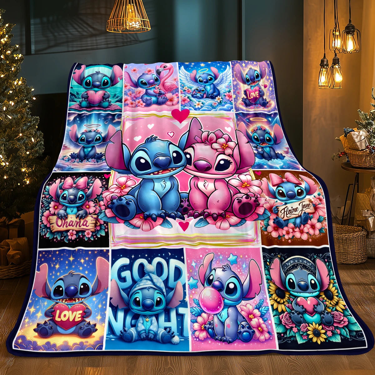 Lilo & Stitch, Stitch Printed Sofa Soft Warm Flannel Throw Blanket.Office,Camping,Picnic,Outdoors,Nap Cape,Bedroom Blankets..
