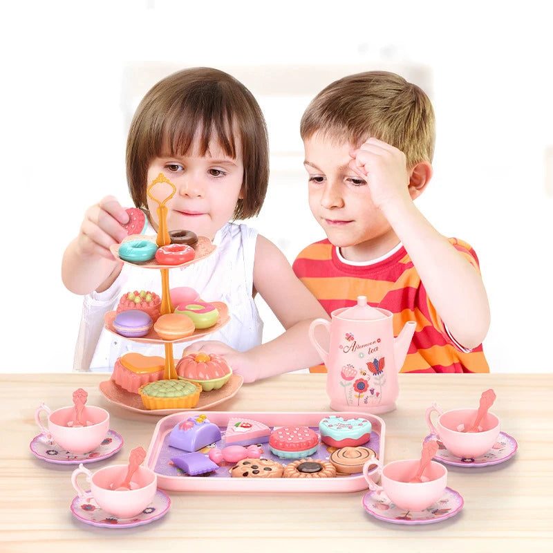 DIY Simulation Tea Food Cake Set Play House Kitchen Afternoon Tea Game Toys Gifts Pretend Play Toy For Children Kids Girls Gift.