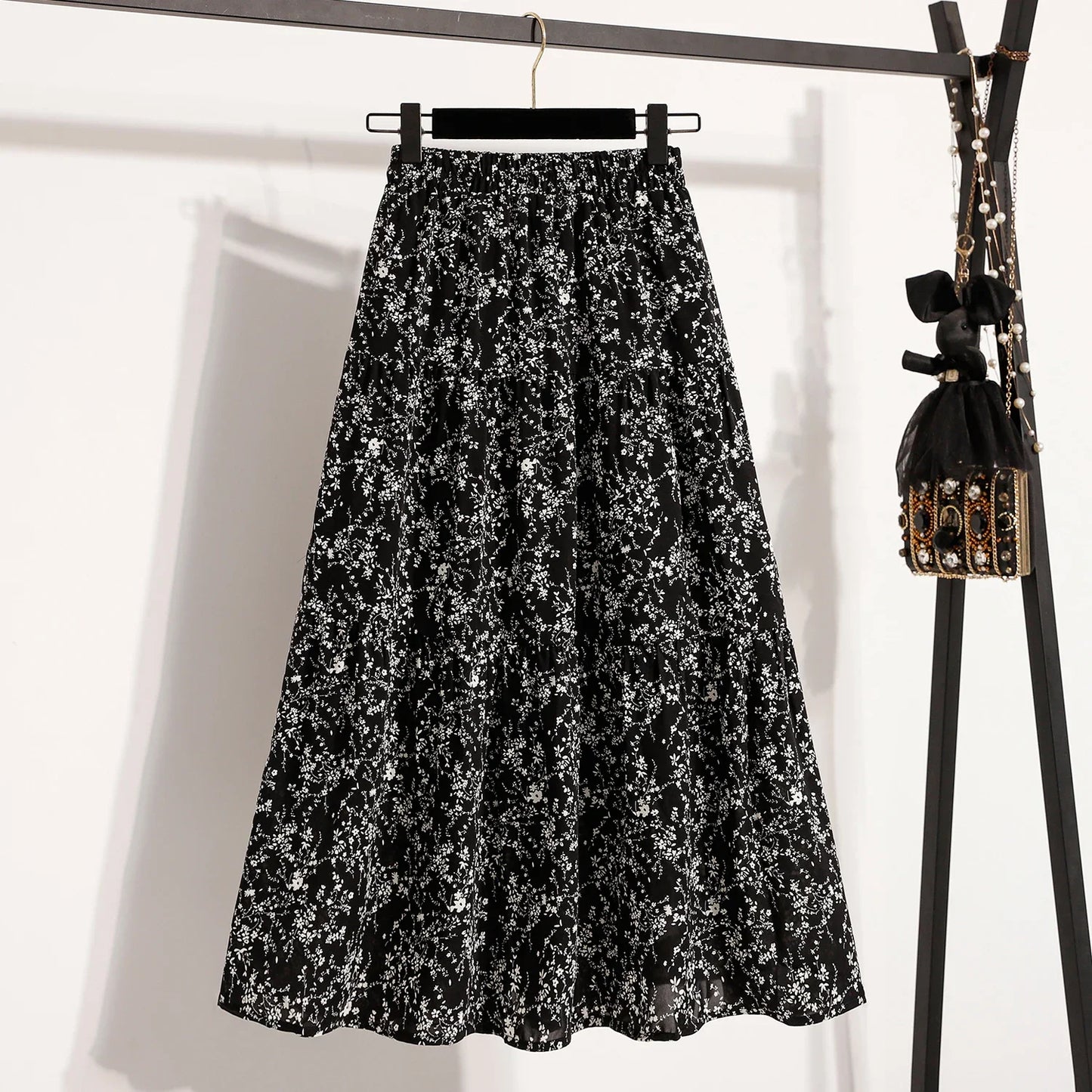 Zjaiss Autumn 2025 Floral Pleated A- Line Skirt Vintage Draped Elegant Chinese Style Women's Half-length Skirts With Lining
