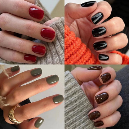 Classic Simple Glossy Solid Color Black Red Blue Green White Short Fake Nails Art False Nails Charm Press on Nails Manicure Tool.