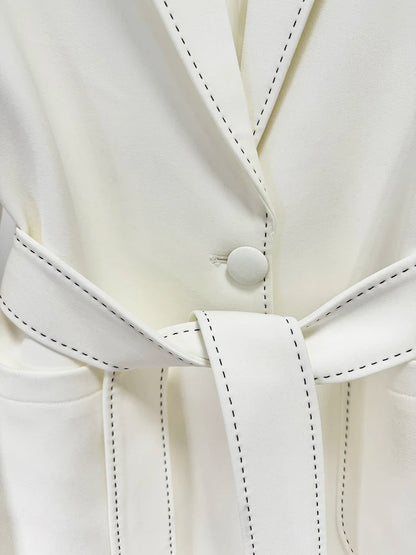 HIGH STREET Newest Fashion 2024 Designer Suit Set Women's Contrast Stitching Belted Blazer Pants Suit 2pcs.