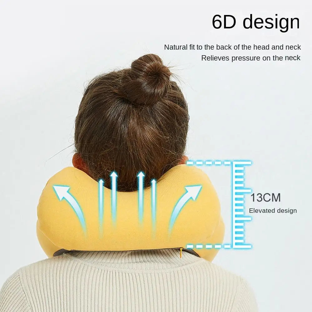 New U-shaped Travel Neck Pillow Elastic Fabric Foldable Inflatable Pillow Press Type Neck Support Cushion Airplane Pillow.