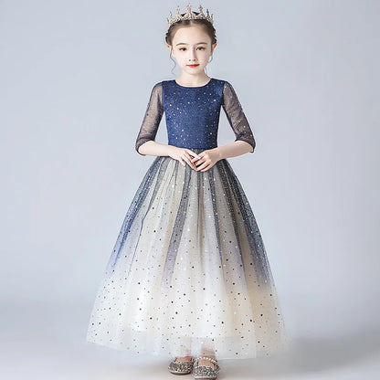 Elegantes Kleid für junge Mädchen Abendkleider Kinder Klavier Leistung lange Kleidung Galaxie Stern 4 bis 10 12 Jahre.