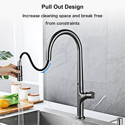 Modern style gun gray pull-out kitchen faucet with 1 handle for hot&cold water intelligent sensing and 2 functions for sink Tap