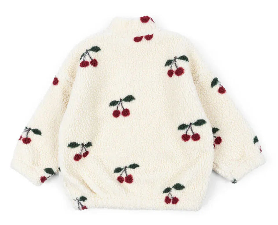 Konges Slojd AW Baby Girls Sweatshirts + Pants 2 Pcs Sets Lambswool Cherry Jackets Kids Clothes Girls Print Dresses Coats 1-9Yrs