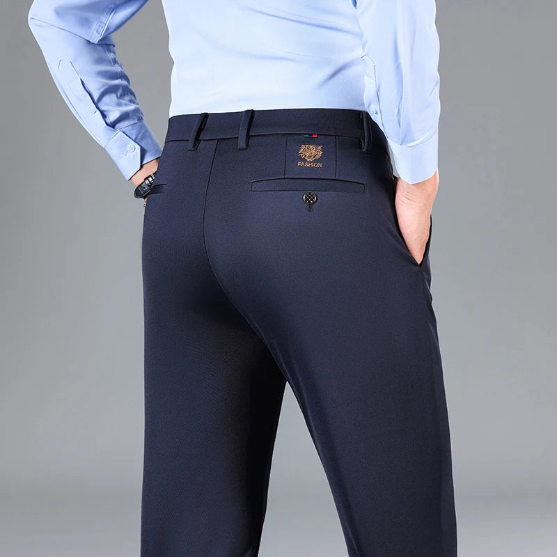 2025 Autumn Winter Suit Pants Men Baggy Straight Business High Waist Work Thick Embroidery Long Formal Trousers Male Plus Size