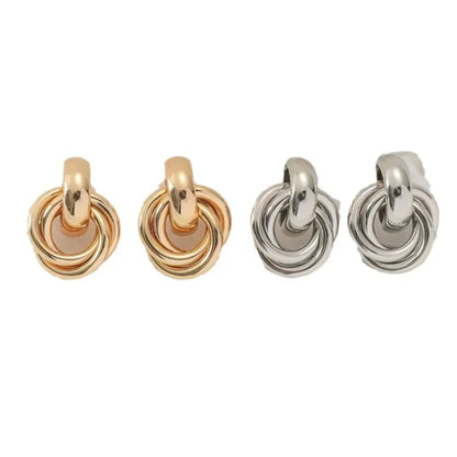2Pcs Trendy Stainless Steel Gold Color Knot Hoop Earring For Women,Shiny Cute Tragus Cartilage Ear Stud Suitable Give Girlfriend.