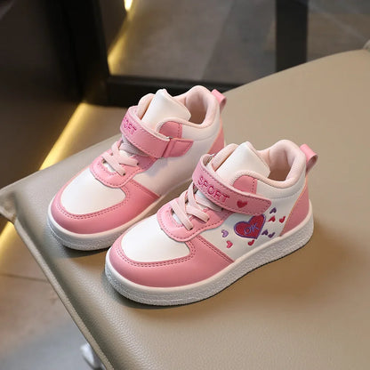 Children's Sports Shoes 2024 Spring and Autumn New Cute Girls' Sneakers Versatile Soft Breatheable Hook & Loop Fashion Kids Shoe.