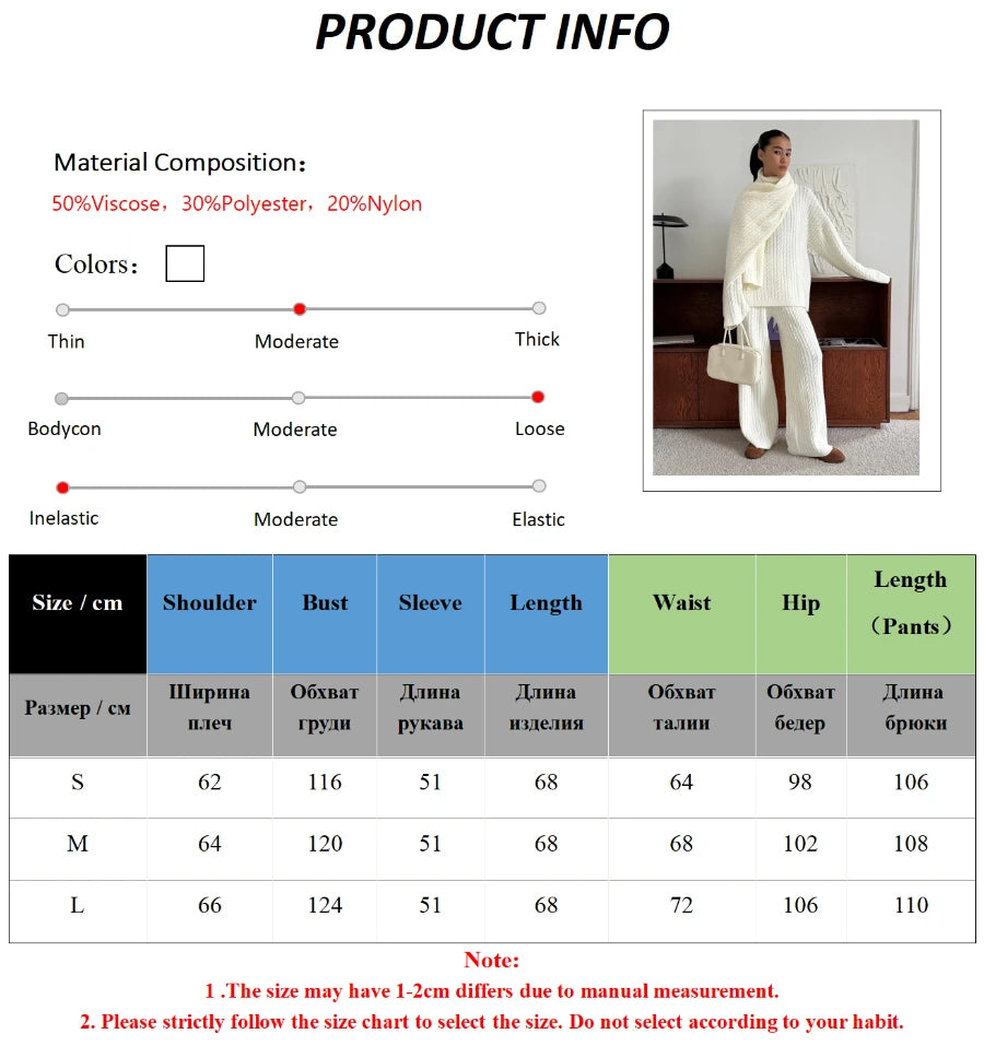 Bornladies Herbst Winter Mode frauen Neue Zopfmuster Pullover Breite Bein Hosen Set Weiche Wolle Mischung Lose Fit High Neck Pullover