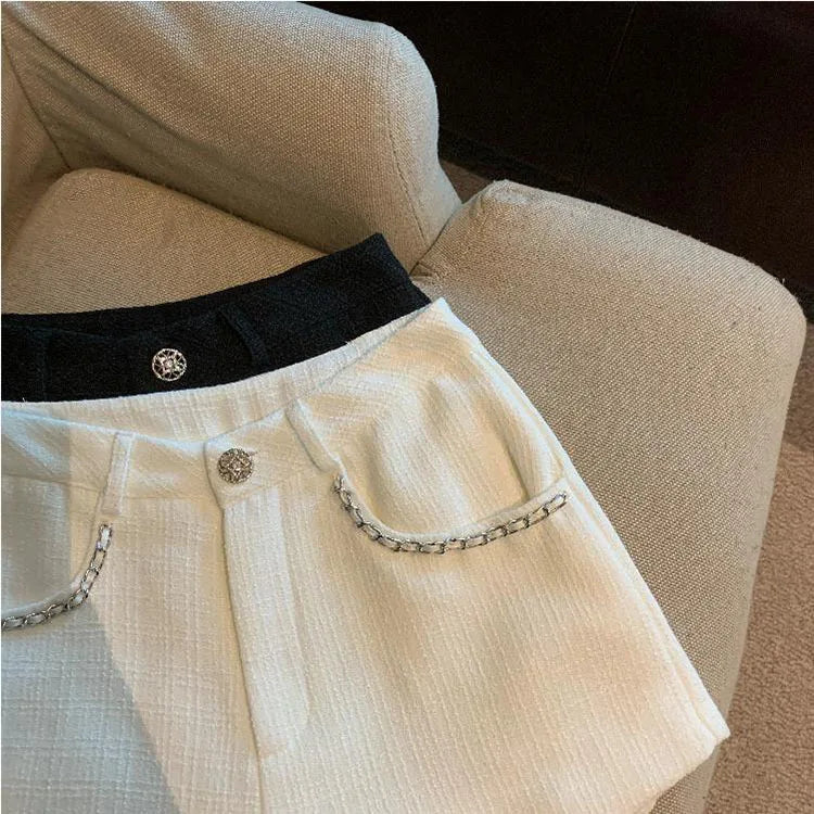 Fashion Tweed High Waist Women Shorts Autumn Winter Slim Office Woolen Black Shorts Women.