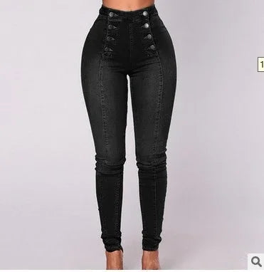 Denim Pencil Pants Women Vintage Jeans High Waist Washed Double Breasted Pockets Basics Ankle Length Trousers 2025 Streetwear.