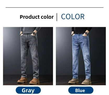 2025 Casual Jeans Young Men's Korean Style Business Straight Jeans Stretch Denim Pants Trousers Slim Fit Classic Cowboys Jeans