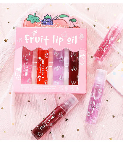 Set of Four Rolling Head Lip Oils Moisturizing Hydrating Roller Ball Lip Care Anti-Drying Transparent Lip Blam for Lip Health.