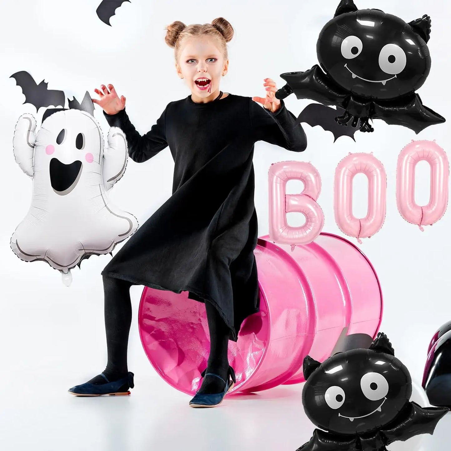 Halloween Geisterballons Set Rosa BOO Geisterfledermaus Folienballon für Halloween-Themenparty-Dekorationszubehör.