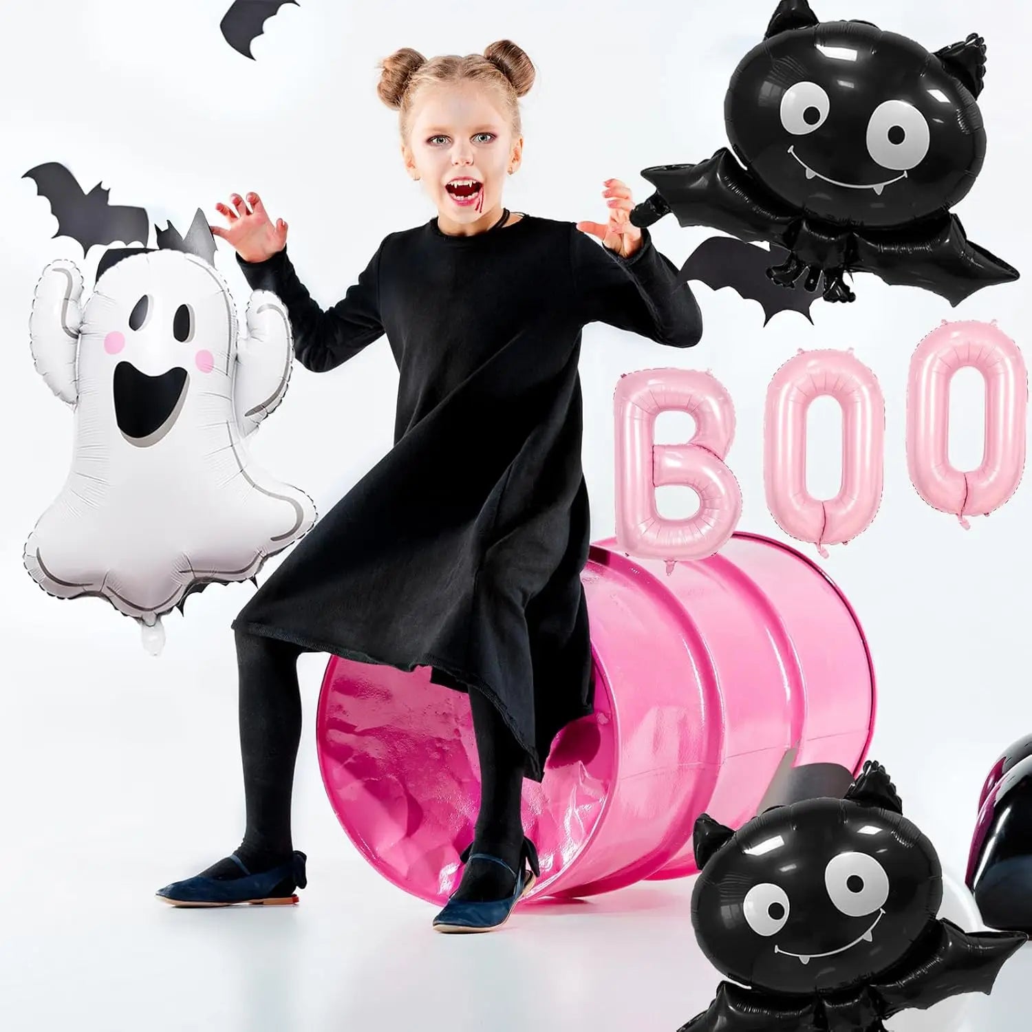 Halloween Geisterballons Set Rosa BOO Geisterfledermaus Folienballon für Halloween-Themenparty-Dekorationszubehör.