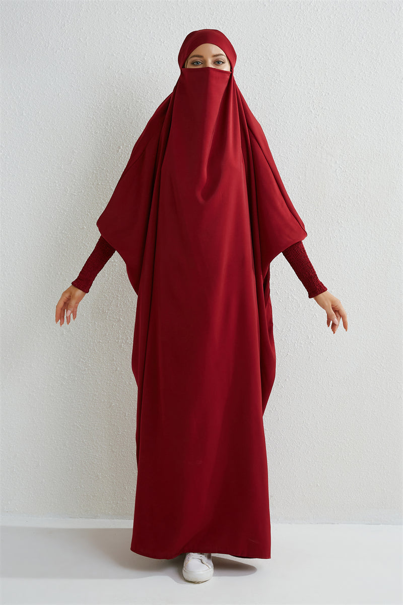 Muslimische Abaya mit Kapuze, Smockärmel, einteiliges Gebetskleid, Damen, Jilbab, islamische Kleidung, Dubai, Saudi-Arabien, schwarze Robe, türkische Bescheidenheit.