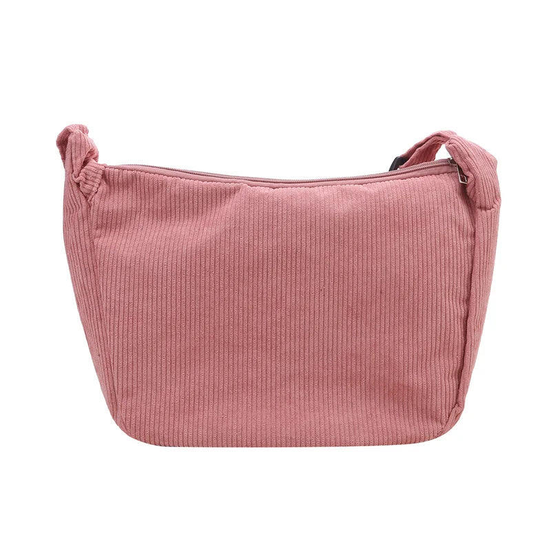 Corduroy Shoulder Bag Minimalist Crossbody Bag Women's Handbags Fashion Fabric Underarm Bag Solid Color Zipper Female Handbag