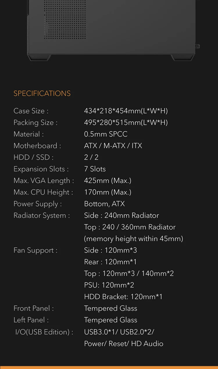 Aigo AS900 PC Case 270° Panoramic Design ATX M-ATX ITX Sea View Room Side Transparent Desktop Chassis Diy Gaming Computer Case