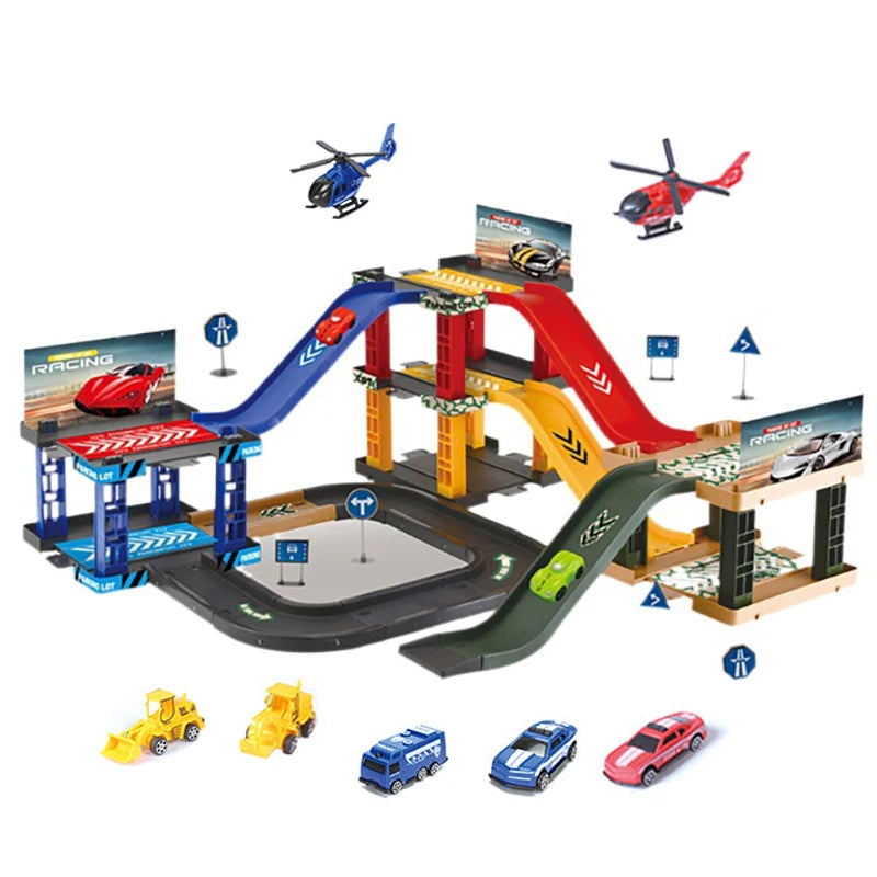 Parking Track Car Children Toys Police Cars Fire Engines Engineering Vehicle Ramp Road Construction Inertial Sliding Track Games.