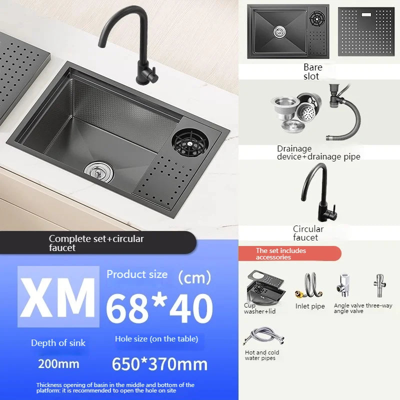 Stainless Steel Hidden Sink Bar Kitchen Sinks Small Single Slot with Lid Touring Car Multifunctional Wash Basin Balcony Garden