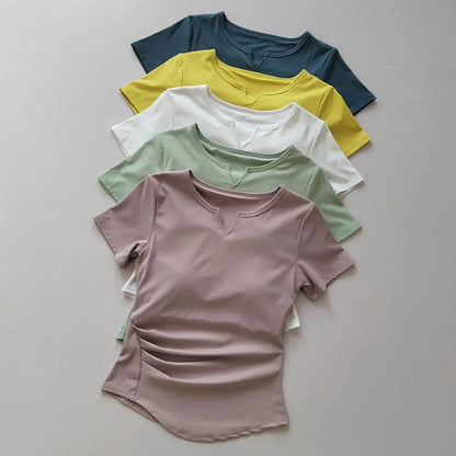 Women's  Sports Shirts Yoga Short-sleeved T-shirt Padded Tight Training T-Shirt Breathable Quick-dry Running T-Shirt Fitness Top.