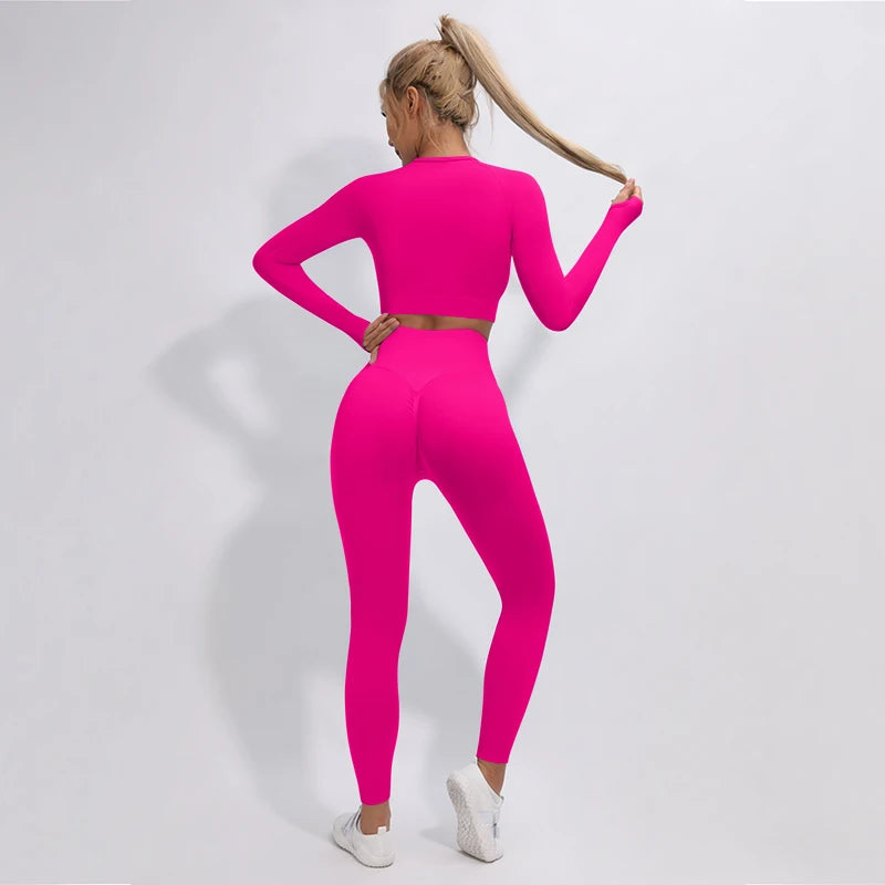 2/3/4Pcs Women's Tracksuit Seamless Yoga Set Leggings Sports Suit for Fitness Long Sleeve Top Gym Clothing Workout Sportswear