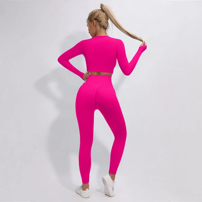 2/3/4Pcs Women's Tracksuit Seamless Yoga Set Leggings Sports Suit for Fitness Long Sleeve Top Gym Clothing Workout Sportswear