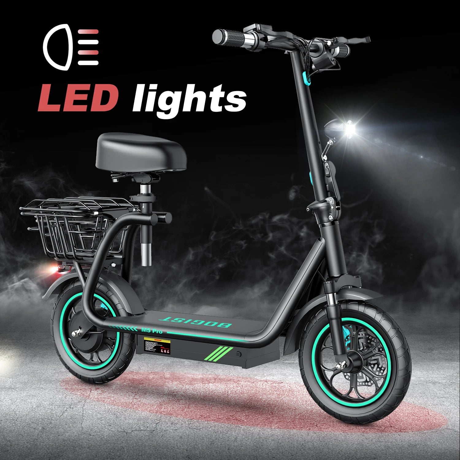 Bogist-M5 Pro Electric Scooter with Storage Basket, Inflatable Wheels, Front Shock Absorber, 500W, 48V, 15Ah, 12 Inch, New Upgra.