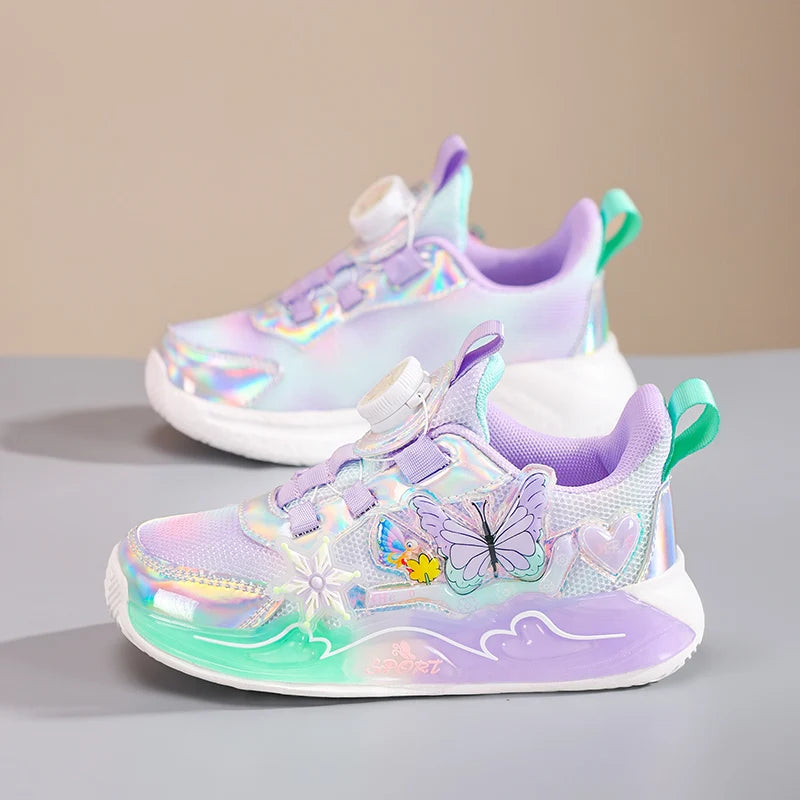 Cute Girls Sneaker Children Shoes Pink Purple Butterfly Printed Kids School Running School Sneaker Sports Tennis Shoes for girl.
