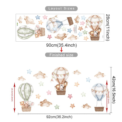 Cartoon Hot Air Balloon Animals Bear Rabbits Wall Stickers for Child Room Boy Room Decoration Nursery Baby Room Decoration Decal.