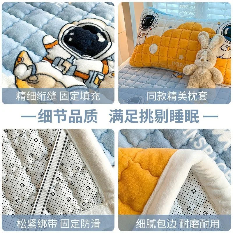 Winter Milk Velvet Mattress Toppers Thicken Quilted Bedsheet Student Bedspreads Washable Mattress Cover Queen Bedding Coverlets.