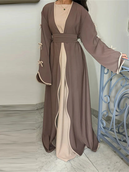 Ramadan Eid Open Modest Kimono Butterfly Bow Abaya Dubai Luxury Muslim Abayas for Women Islam Kebaya Caftan Robe Femme Musulmane.