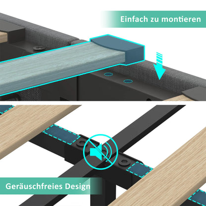 KOMHTOM Polsterbett Einzelbett Jugendbett 90x200 cm Grau - USB Typ C Ladefunktion, LED-Beleuchtung, 2 Schubladen, ohne Matratze