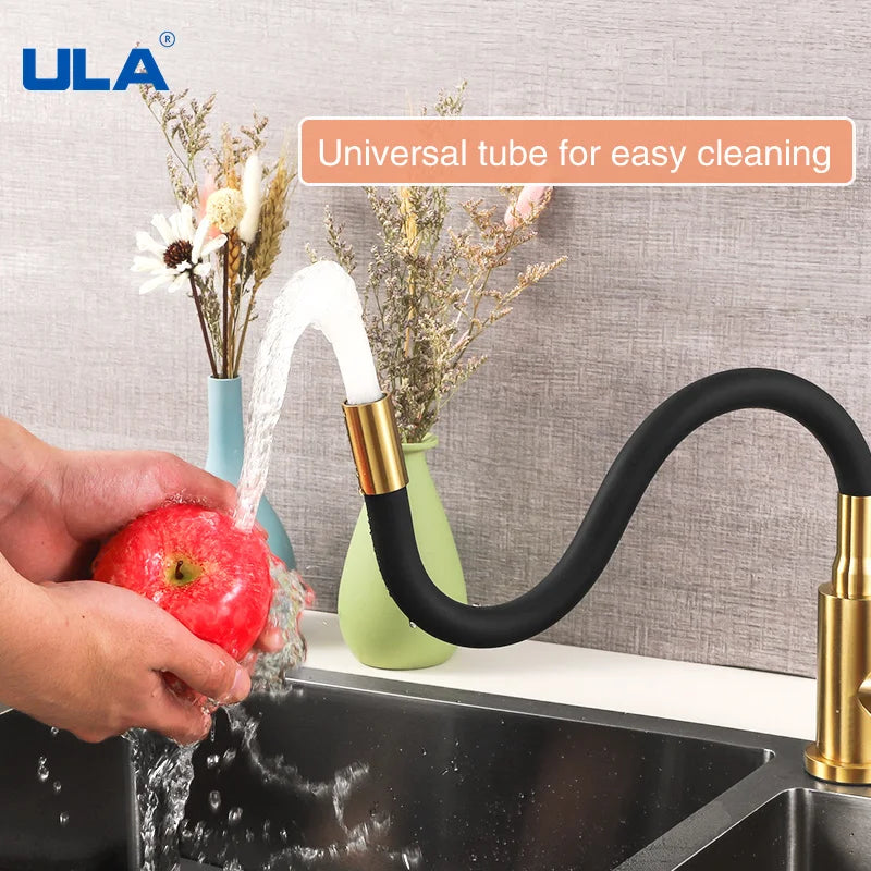 ULA Gold Kitchen Faucet Stainless Steel Flexible Spout Kitchen Sink Faucet Hot Cold Water Sink Mixer Tap 360 Degree Rotate Crane