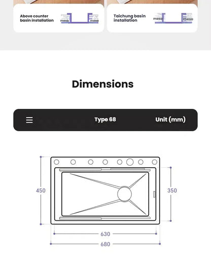 Intelligent Waterfall Stainless Steel Kitchen Sink MultiFunctional Digital Display Porous Large Single Slot Wash Dish Basin