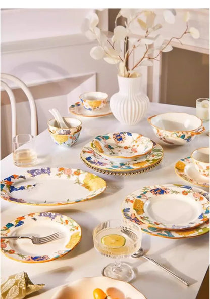 1PC Chinese-style Ceramic Plates New Flower-patterned Dinner Plates Ceramic Fruit Salad Plates Exquisite Kitchen Accessories.