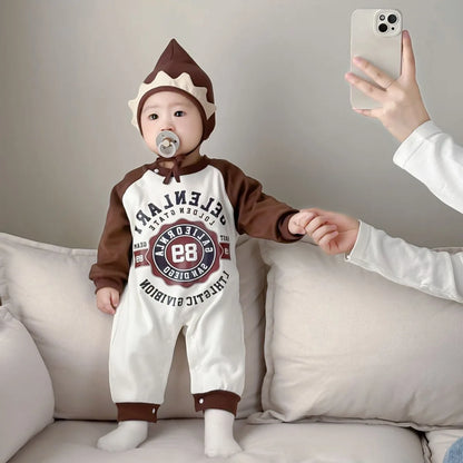 Ins 2024 Frühling Herbst Baby Jungen Bodysuit Baumwolle gestreiften Cartoon gedruckt Langarm Kleinkind Jungen Stram pler Neugeborene Jungen Outfits.