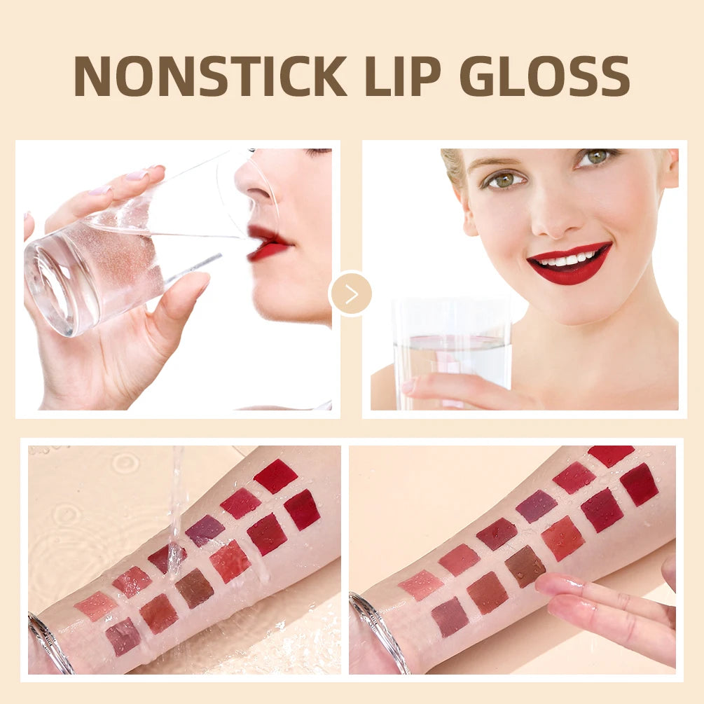 QIBEST Sexy Red Matte Lip Gloss Long Lasting Velvet Liquid Lipstick Lip Makeup Women Beauty Nonstick Cup Waterproof Lipgloss Hot.