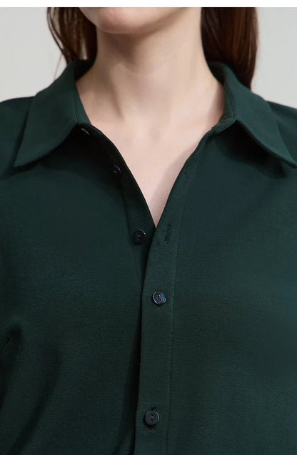 AMII Office Lady Shirt 2025 Autumn New Minimalism thick Long Sleeves Blouse Elastic Cotton Lapel Women's Clothing 12553079