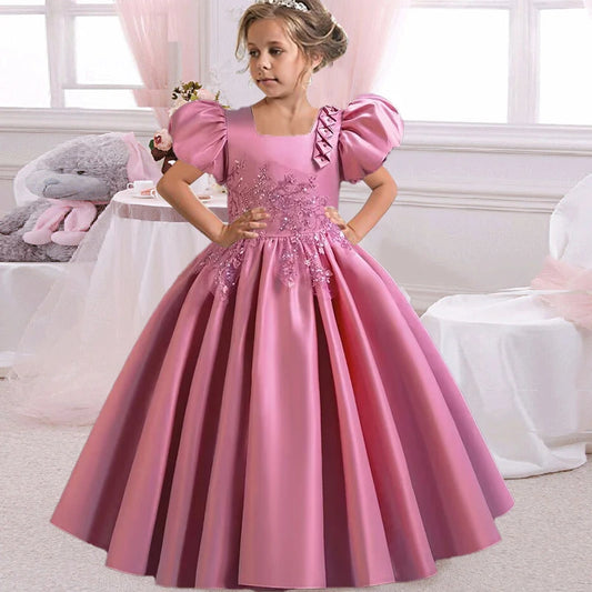 Prinzessin Mädchen Kommunion Geburtstags feier Tanz Leistung Pailletten schwarz Kleid Mädchen Hochzeit Brautjungfer Party Langarm Kleid