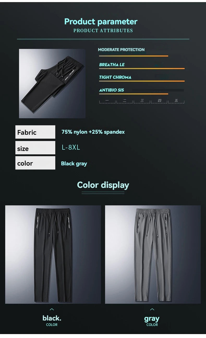 Men Summer Thin Ice Silk Pants Loose Style Workwear Casual Quick Dry Sports Pants Long Breathable High Elasticity.