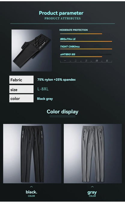 Men Summer Thin Ice Silk Pants Loose Style Workwear Casual Quick Dry Sports Pants Long Breathable High Elasticity.