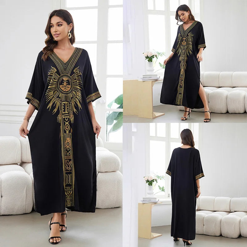 Badeanzug Vertuschungen Stickerei V-Ausschnitt Kurzarm Bad vertuschen für Frauen Kaftan Kleider