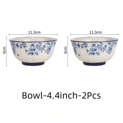 SOLECASA English Retro Ceramic Tableware Blue Flowers Pattern Household Salad Bowls Steak Plate Fruit Dessert Plates Dinnerware.