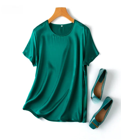 Women 100% Mulberry Silk 19 Momme half sleeve Crew Neck Top Shirt Blouse T-shirt More Colors M L XL MM4270