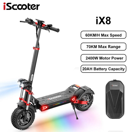 iScooter IX8 Foldable Electric Kick Scooter for Adults 60 km/h Speed 2400W Power 48V Voltage 20Ah Battery.